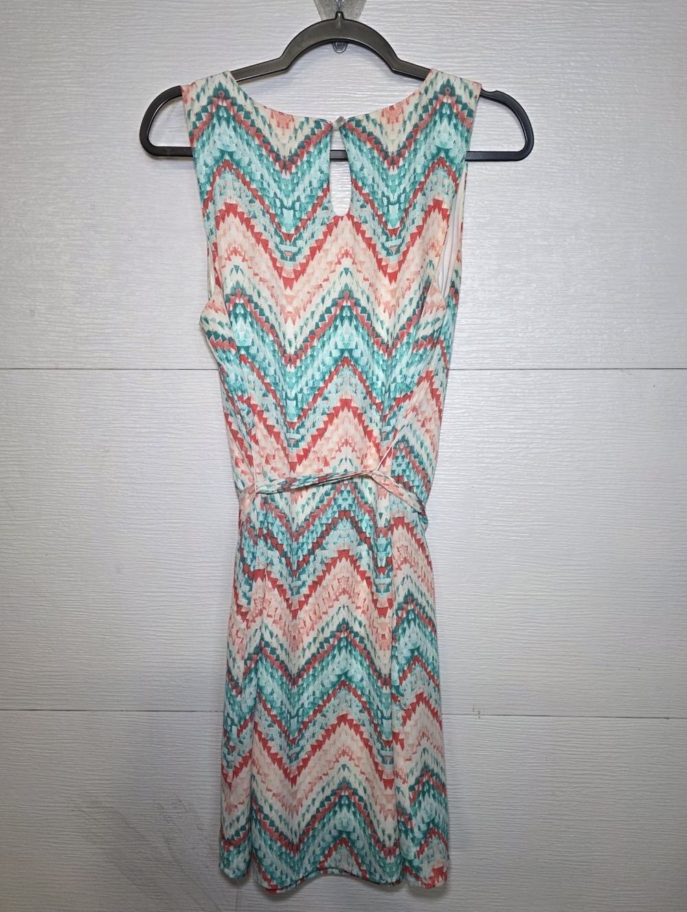 Maurices Sleeveless Chevron Mini Dress in Coral, Teal & Cream - Picture 3 of 3